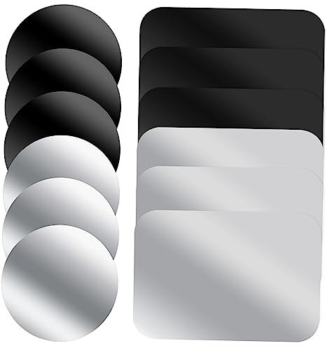 ELAYARD 12pcs Self-Adhesive Round Rectangle Metal Plate Stickers for Car Phone Holder Smooth Surface Rounded Edges Strong Adhesive Back