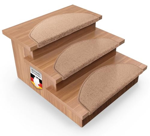 casa pura Dynasty - 15 tappetini per gradini interni per scale, in velluto, autoadesivi, per gradini (semicircolari, marrone chiaro)