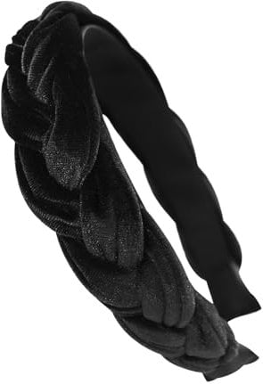 axy Trachten Haarreif geflochten fürs Dirndl Samt Flechtoptik Damen Stirnband Haarschmuck Haarreifen Hairband HRZ3 (Schwarz)