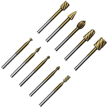 Cuchillo tallado for tallado de madera, enrutador de rebabas rotativas HSS, accesorio de fresadora, cortador de archivos rotativo Dremel, molienda de madera y plástico(HSS Router Bit 10pcD)