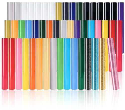IModeur 50 Pack Heat Transfer Vinyl Sheets - (Including 4 Glitter Colors) 30.5 x 20 cm Iron on Vinyl for Silhouette Cameo, HTV Vinyl Bundle for Shirt, Clothes, Hats, Pants, Other Fabric