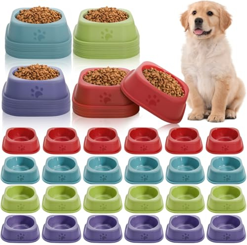 Acshio 24 Pack Plastic Dog Bowls, 9 Oz Pet Feeding Bowl | Reusableb Bulk Cat Food Water Bowls, Colorful Puppy Dogs Birthday Party Supplies Food Dishes for Cat, Dog, 4 Colors