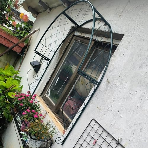 Taifuan Metal Garden Arch Trellis Wall Mounted Rose Arch Garden Trellis for Windows Doors Entrances for Climbing Plants Garden Archway,Window Shade Frame(Green)