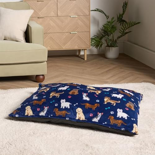 OHS Washable Dog Bed Small Navy, Soft Warm Dog Printed Soft Warm Pet Bed for Small Dogs Cats Anti Slip Dogs Mat Mattress Anti-Anxiety Calming Puppy Crate Mat Pillow, 80 x 60cm
