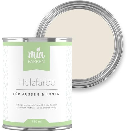 miafarben Holzfarbe ohne Schleifen matt 750ml (Dezentes Sandbeige) | Wetterfeste Holzfarbe für außen und innen, hochdeckend und wasserbasiert, für Möbel, Türen, Zäune und Gartenhaus