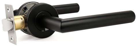 Pinlin Matte Black Liberty Lever On Rose Door Handles, Door Lever with Adjustable Mortice Latch, Ideal for Internal Wooden Doors for Home and Office
