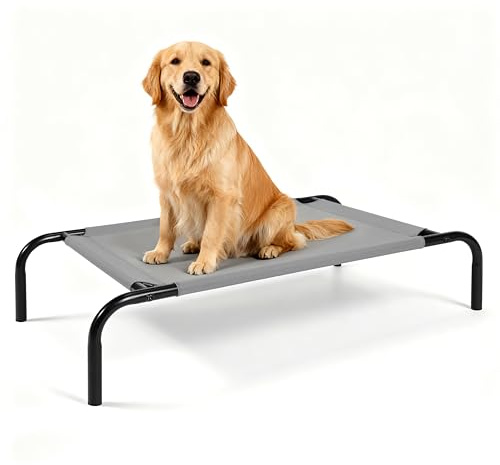 OUTSIDER Elevated Dog Bed Raised Pet Cot For Large Dogs | Breathable Washable Cover, Sturdy Steel Frame Supports 34kg, Cooling Pet Cot For Small, Medium & Large Dogs, Size L