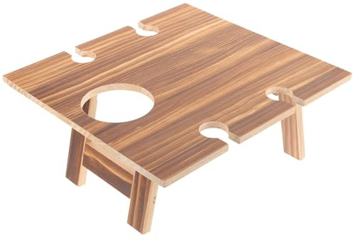 TOYANDONA Table à Vin en Bois Pliable Extérieure pour Pique-niques 30x24 Cm Vintage, Portable Compacte avec Casiers à Vin, Plateau Multifonction pour Camping et Jardin