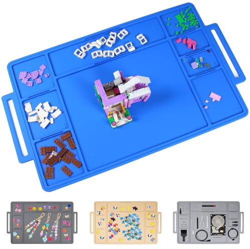 Mirthben Placa de construcción con campos numerados, bandeja de bloques de construcción para juguetes, de silicona de alta calidad, placa base para promover la creatividad y el orden, para niños y