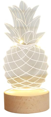 Holibanna Dekorative Ananas Nachtlampe mit Holzsockel für Wohnräume