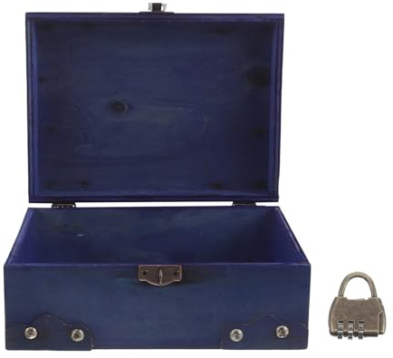 VERDANVERSE Vintage Wooden Jewelry Storage Box with Lockable Secure Storage, Retro Decorative Keepsake Box for Photo Prop and Home Decoration, Blue Color