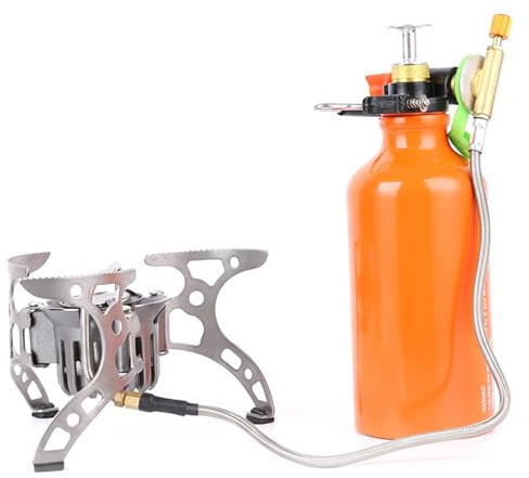 Réchaud de camping multi-combustible portable, réchaud à combustible liquide avec pieds de support stables pour la cuisine en plein air compatible avec l'essence et l'alcool pour le camping, la rando