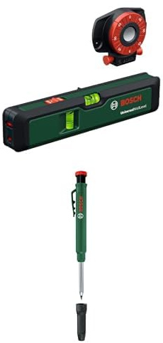 Bosch UniversalWallLevel 3-in-1 Laser-Wasserwaage mit Tieflochmarker – Set zum Ausrichten, Höhen übertragen und präzisen Markieren