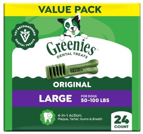 Greenies Veterinarian-Recommended Natural Dental Dog Treats, Large Size, Original Flavor, 36 oz. Pack, 24 Count