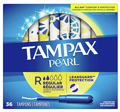 Tampax Pearl Plastic Unscented Tampons, Regular 36 Count