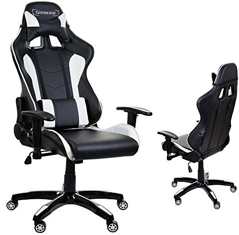 GIOSEDIO GSA Sedia Gaming, Sedia Scrivania, Sedi di Gioco, Gaming Chair, Poltrona Ufficio Similpelle,Altezza Regolabile, Girevole, Larga Sedia ergonomica da Alta (Nero/Bianco)