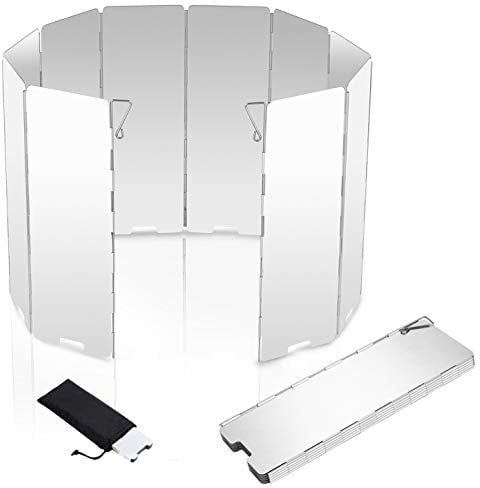 Windschutz Hikenture Alu Windschutz mit 10 Lamellen Windschutzscheibe Faltbarer Aluminiumwindschutz leichter Windscreen Hitzereflektor für Campingkocher Gaskocher