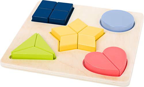 small foot 11101 Steckpuzzle Formen Educate aus Holz, Puzzle mit Herz, Kreis, Stern, Dreieck und Viereck, ab 3 Jahren