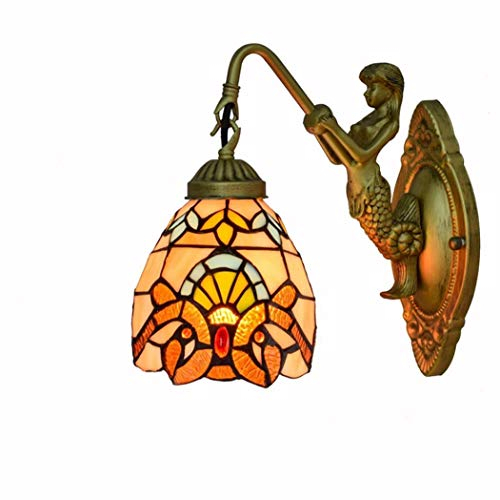 Yjmgrowing Barock-Stil handgemachte Glasmalerei Wandleuchte in 6-Zoll-Tiffany-Stil Korridor Wandleuchten Einzelkopf-Nachttischlampe mit Beauty-Sockel, E27