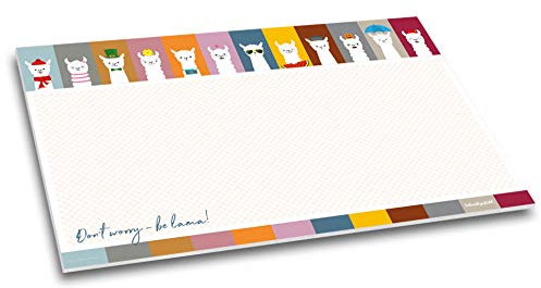 Be Lama - Schreibtischunterlage Alpaka-Motiv bunt kariert fröhlich Papier Schreibunterlage Papierunterlage DIN A2 40 Blatt