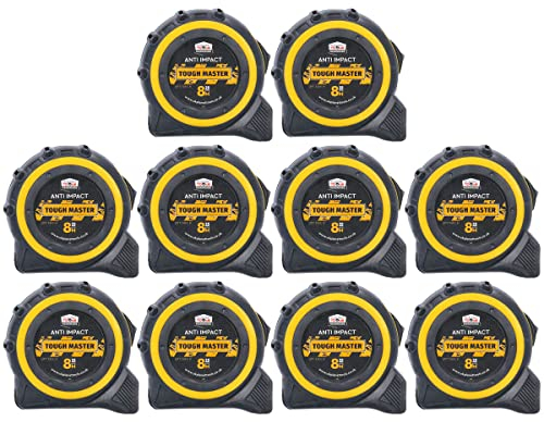 TOUGH MASTER Strong DIY8m/26ft Metric/Imperial Lightweight Belt Clip Tape Measure 25mm Wide Impact Resistant For Carpenters, Plumbers, Electricians (10)