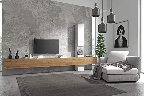 Wuun® Somero Vitrine /360cm/Eiche TV Boards/Vitrine: Weiß-Matt Wohnwand/Tv Board/Lowboard