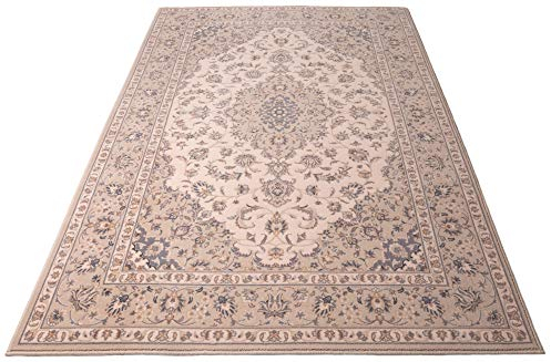 Klassischer Orient-Teppich aus 100% nachhaltiger Schurwolle | Florales Mittelmotiv | 200 x 300 cm; Farbe: hell beige grau | Floresti