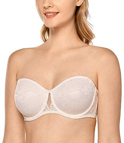 DELIMIRA Damen Multiway Trägerloser BH Bügel Ohne Polster Blumenspitze Rose White 95C