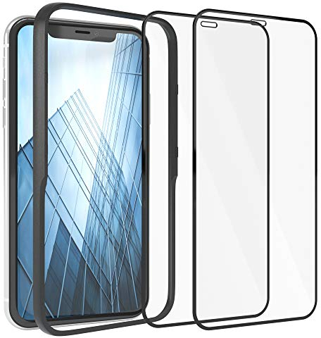 EAZY CASE 2X Displayschutzfolie aus Glas mit Rand kompatibel mit iPhone XR / 11, Full-Screen Displayschutz mit Installationshilfe, Schutzglas 5D, 9H, Anti-Kratzer, Selbstklebende Glasfolie