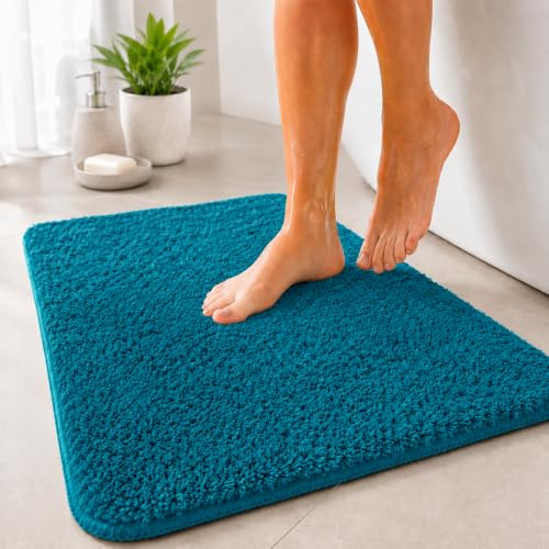 Floordirekt Badematte Sky - Badezimmerteppich - Weicher, dichter Hochflor - Rutschhemmend & Schnell trocknend - Geeignet für Fußbodenheizung - Eckig & Rund (60 x 100 cm, Petrol)