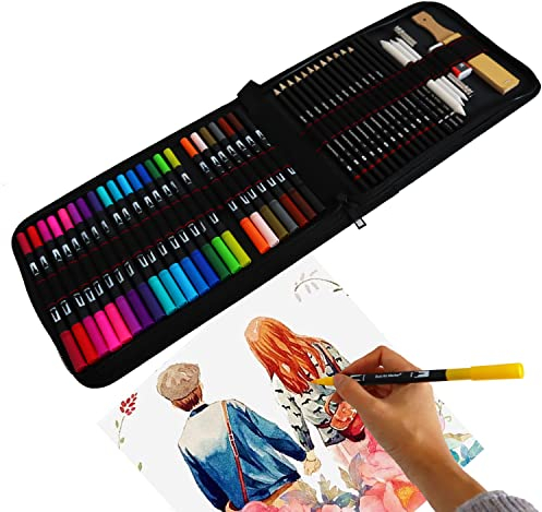 Liakai 24-Farbiger Aquarellstift-Set mit 21 Skizzenstiften und Zubehör für Erwachsene und Kinder, Cartoon, Fantasie, Regenbogen