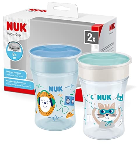 NUK Magic Cup Trinklernbecher | 8+ Monate | 230 ml | auslaufsicherer 360°-Trinkrand | BPA-frei | blau | 2 Stück