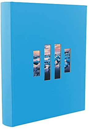 Exacompta 16071E Fotobuch MILANO 300 Fotos 60 schwarze Seiten Format 29 x 32 cm Einband aus blauem Papier mit Textileffekt Fenster zur individuellen Gestaltung FSC® zertifiziert
