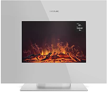 Cecotec Chimenea Eléctrica Ready Warm 2700 Design Flames White. 2000 W, Tamaño 26, 2 Niveles de Potencia, Soporte de pie, Mando a Distancia, Temporizador, 25 m2
