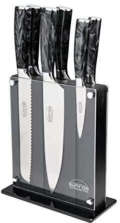 Rockingham Forge RF-2160/7BK Sunrise Collection 7-Piece Knife Set, Premium Stainless Steel with Resin Handles – Chef’s, Carving, Bread, Boning, Utility, Paring Knife, Black