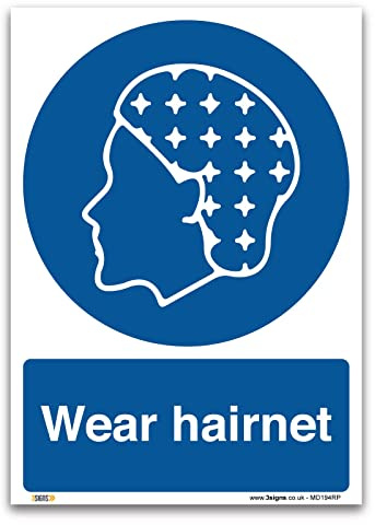 Schild mit Aufschrift Wear Hairnet, A5, 210 x 148 mm, PVC, starrer Kunststoff, PSA, Gesundheits- und Sicherheitsschilder