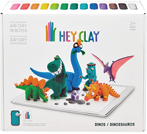Hey Clay Knete - Interaktive Knete Dinosaurier, 15 Dosen Set - Bunte Modellierung Lufttrocknung Knetmasse für Kinder mit Spaß Interaktive Anleitung - Geschenk für Kinder ab 3 Jahren