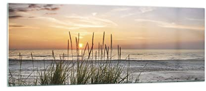Panorama Bilder auf Glas Westen Sonne Strand Glasbild 140x50cm Wandbilder Dekoration Wohnzimmer Schlafzimmer Küche Groß XXL Wanddeko Bild im Glas Wand Kunstdruck Art Modern Wall Decor GAB140x50-4201