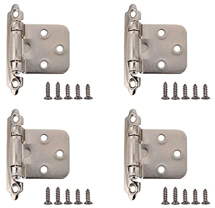 Lxoraziy 4 Stück Selbstschließende Scharnier, 270 Grad Scharnier Overlay Polierte Chrom Möbel Schrank Scharniere, Küchenschrank Flush Scharnier mit Schraube, für Home, Küche, Schlafzimmer (Silber)