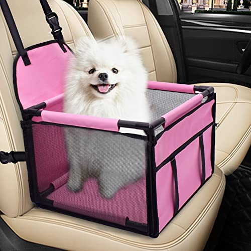 SWIHELP Siège de Voiture Portable pour Chien avec Laisse de sécurité à Clipser et Tuyau de Support en PVC, Anti-Pliage, Parfait pour Les Petits Animaux de Compagnie