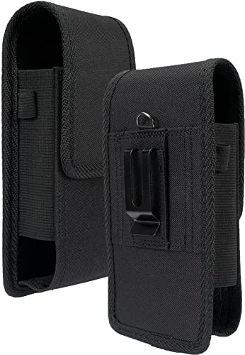 Nakedcellphone Harness Case for Zebra TC77 Scanner, Black Rugged Canvas Pouch Vertical Holster Holder Metal Clip and Secure Belt Thread Magnetic Closure for TC75 TC72 TC70 TC70X TC51 TC56 TC52 TC57