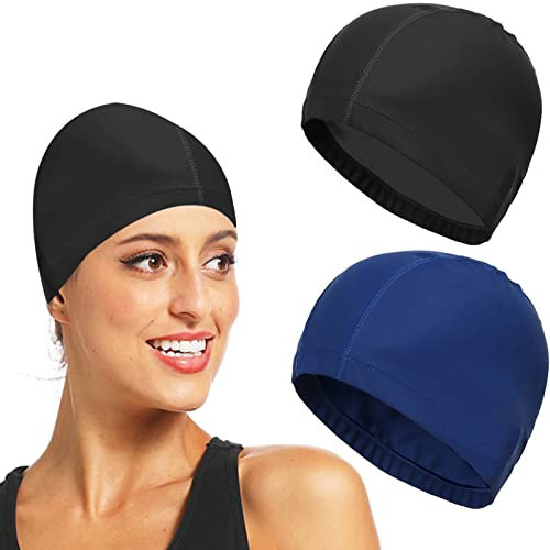 2 pezzi Cuffie da Nuoto,Cuffie Piscina,Cuffie da Piscina Nuoto,Adulto Cappello da Nuoto,Unisex Cuffia da Bagno Sport Acquatici(nero e blu reale)