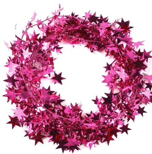 7,5m Stern Weihnachtsbaum Lametta Girlande,Weihnachtsdeko Lametta Draht Folien Girlande Banner Hängedeko Tischdeko für Party Weihnachten Geburtstag Jubiläum Silvester Karneval Fasching Deko,Rose
