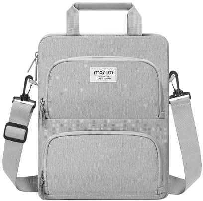 MOSISO 360 Protective Vertical Tablet Shoulder Bag Compatible with iPad Pro 12.9 inch M2 & M1 (6th/5th/4th/3rd Gen) 2022-2018,Surface Pro 12.3 inch X/7/6/5/4/3/2/1 with 2 Curved Pockets, Gray