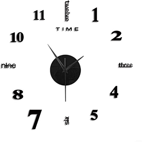 Set di adesivi per orologio da parete, 3D, con superficie a specchio, moderno, fai da te, ufficio, casa, negozio, decorazione artistica nera