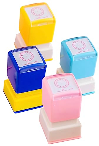 NUOBESTY 4 Stück Stempeluhr Für Kinder Lehrer-Stempel Stempelspielzeug Für Kinder Strumpffüller Selbstfärbender Stempel Uhrenstempel-Spielzeug Geschenke Student Arbeitsblatt Karikatur Abs