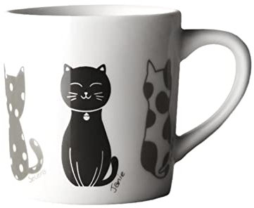 ZALTAS Taza De Café De Cerámica Grande Hecha a Mano, Taza De Pareja De Gatos Japoneses, Taza De Leche para El Hogar, Taza De Té para La Oficina Y El Hogar, 11.3 Oz White black-335ml