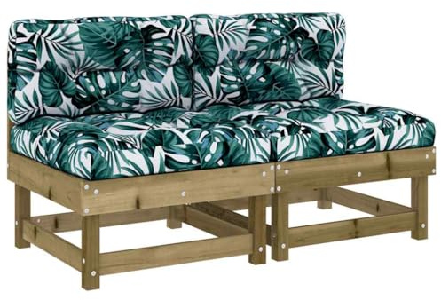 vidaXL Mittelsofa 2 STK., Gartensofa mit Kissen Latten-Design, Modular Sofa Garnitur für Garten Terrasse, Gartenmöbel Sitzgruppe Loungemöbel, Kiefernholz Imprägniert