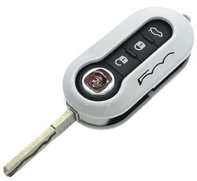Nordecco - Custodia per chiave Fiat 500, 500C, 500L, Abarth, Grande Punto, Brava, Fiat, Panda, Stilo, Linea, 3 pulsanti, colore: Bianco