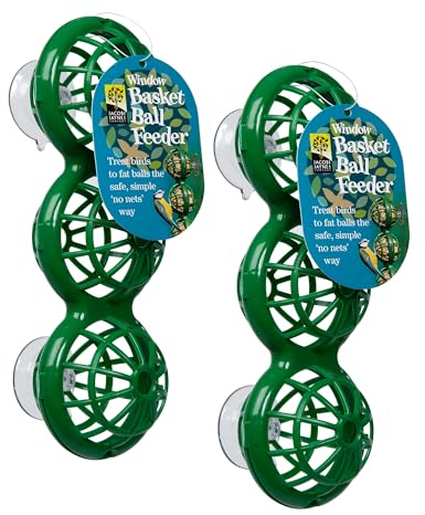 Fat Ball Feeder - Jacobi Jayne® Basketball™ Pack of Two Window Bird Feeder for Suet Balls for Wild Birds - Bird Feeders Hanging Station for High Energy Suet - Small Bird Feeders for Clinging Birds